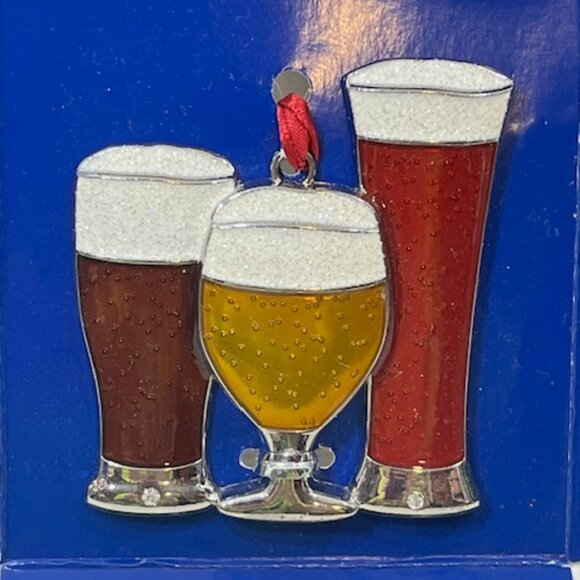 Christmas Beer Glasses Collectible Ornament w/European Crystal Holiday 2.5"x3" - Picture 6 of 10